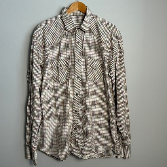 RANCHO Estancia Men's Vintage Mini Check‎ Long Sleeve Button Shirt Brown Size XL - Picture 1 of 12